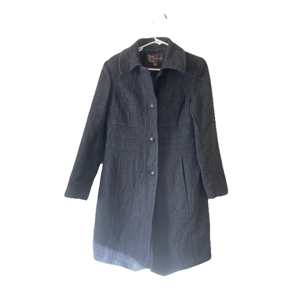 Anne Klein Cashmere Wool Blend Coat Black Size Medium Long Preppy
